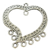 Connectors, Zinc Alloy Jewelry Findings, Lead-free, Heart 40x45mm, Sold by Bag
