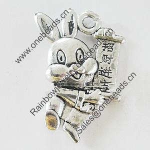 Pendant, Zinc Alloy Jewelry Findings, Lead-free, Rabbit 15x22mm, Sold by Bag