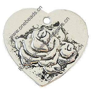 Pendant, Zinc Alloy Jewelry Findings, Lead-free, Heart 39x36mm, Sold by Bag