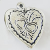Pendant, Zinc Alloy Jewelry Findings, Lead-free, Heart 21x24mm, Sold by Bag