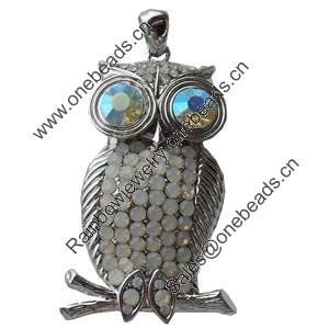 Zinc Alloy Charm/Pendant with Crystal, Lead-free, 27x56mm, Sold by Bag