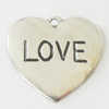 Pendant, Zinc Alloy Jewelry Findings, Lead-free, Heart 20x20mm, Sold by Bag