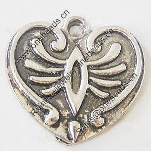 Pendant, Zinc Alloy Jewelry Findings, Lead-free, Heart 19x18mm, Sold by Bag