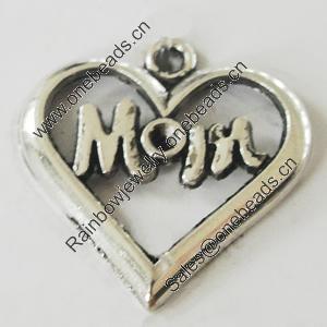 Pendant, Zinc Alloy Jewelry Findings, Lead-free, Heart 20x20mm, Sold by Bag