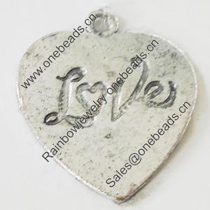 Pendant, Zinc Alloy Jewelry Findings, Lead-free, Heart 22x26mm, Sold by Bag