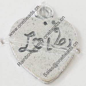 Pendant, Zinc Alloy Jewelry Findings, Lead-free, Heart 15x20mm, Sold by Bag