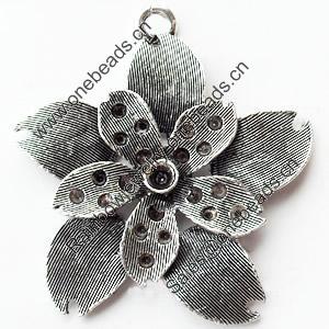 Pendant, Zinc Alloy Jewelry Findings, Lead-free, Flower, 48x56mm, Sold by Bag