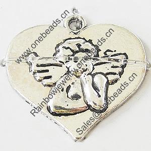 Pendant, Zinc Alloy Jewelry Findings, Lead-free, Heart 27x25mm, Sold by Bag