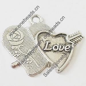 Pendant, Zinc Alloy Jewelry Findings, Lead-free, Heart 35x26mm, Sold by Bag