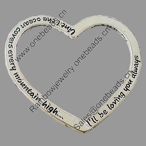 Pendant, Zinc Alloy Jewelry Findings, Lead-free, Hollow Heart 57x52mm, Sold by Bag