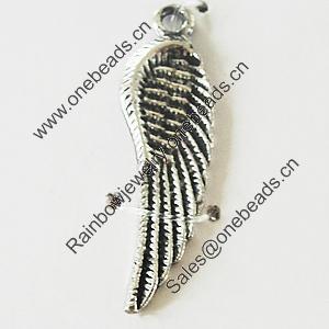 Pendant, Zinc Alloy Jewelry Findings, Lead-free, Wing 9x33mm, Sold by Bag