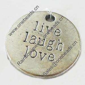 Pendant, Zinc Alloy Jewelry Findings, Lead-free, Flat Round 20mm, Sold by Bag