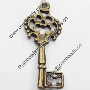 Pendant, Zinc Alloy Jewelry Findings, Lead-free, Key, 11x27mm, Sold by Bag
