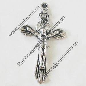 Pendant, Zinc Alloy Jewelry Findings, Lead-free, Cross 22x38mm, Sold by Bag