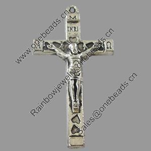 Pendant, Zinc Alloy Jewelry Findings, Lead-free, Cross 23x43mm, Sold by Bag