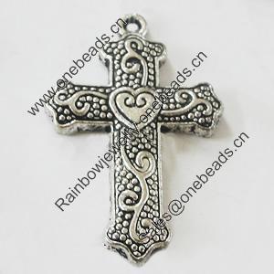 Pendant, Zinc Alloy Jewelry Findings, Lead-free, Cross 22x34mm, Sold by Bag