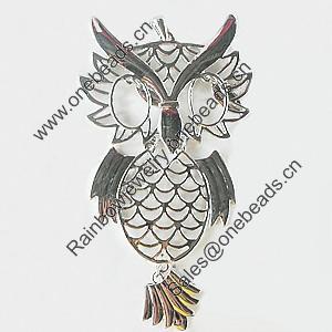 Pendant, Zinc Alloy Jewelry Findings, Lead-free, Owl 60x105mm, Sold by Bag