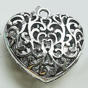 Hollow Bali Pendant Zinc Alloy Jewelry Findings, Lead-free, Heart 35x36mm, Sold by Bag