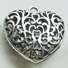 Hollow Bali Pendant Zinc Alloy Jewelry Findings, Lead-free, Heart 35x36mm, Sold by Bag