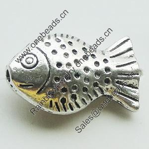 Beads, Zinc Alloy Jewelry Findings, Lead-free, Fish 20x12mm, Sold by Bag