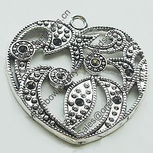 Pendant, Zinc Alloy Jewelry Findings, Lead-free, Heart 50x51mm, Sold by Bag