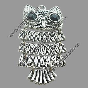 Pendant, Zinc Alloy Jewelry Findings, Lead-free, Owl 23x47mm, Sold by Bag