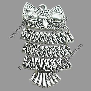 Pendant, Zinc Alloy Jewelry Findings, Lead-free, Owl 26x46mm, Sold by Bag
