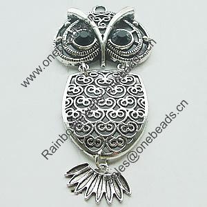 Pendant, Zinc Alloy Jewelry Findings, Lead-free, Owl 31x66mm, Sold by Bag