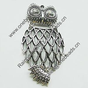 Pendant, Zinc Alloy Jewelry Findings, Lead-free, Owl 32x65mm, Sold by Bag