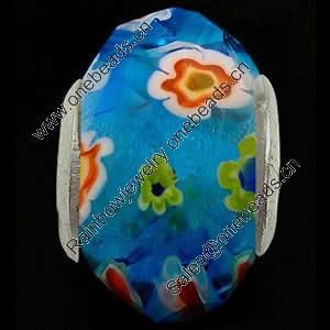 European Millefiori Glass Bead, with double brass core, faceted, Rondelle, 8x13mm, Hole:Approx 5mm, Sold by PC