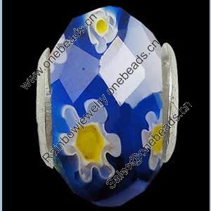 European Millefiori Glass Bead, with double brass core, faceted, Rondelle, 8x13mm, Hole:Approx 5mm, Sold by PC