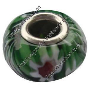 European Millefiori Glass Bead, with brass core, Rondelle, 8x14mm, Hole:Approx 6mm, Sold by PC