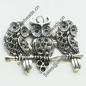 Pendant, Zinc Alloy Jewelry Findings, Lead-free, Owl 54x43mm, Sold by Bag