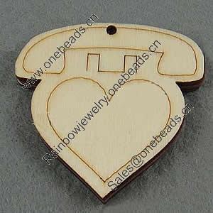 Wooden Pendant/Drop, Heart, 50x48x7mm, Hole:About 3mm, Sold by PC