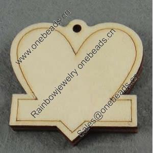 Wooden Pendant/Drop, Heart, 42x40x7mm, Hole:About 3mm, Sold by PC