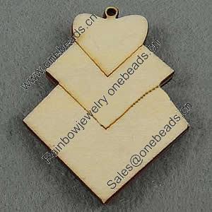 Wooden Pendant/Drop, 38x50x6.5mm, Hole:About 3mm, Sold by PC