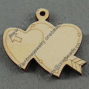 Wooden Pendant/Drop, Heart, 49x45x7mm, Hole:About 3mm, Sold by PC