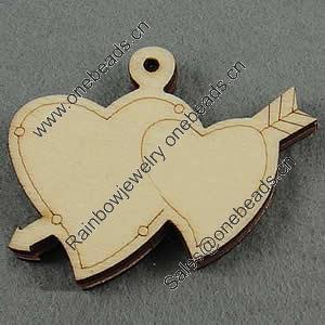 Wooden Pendant/Drop, Heart, 49x41x7mm, Hole:About 3mm, Sold by PC