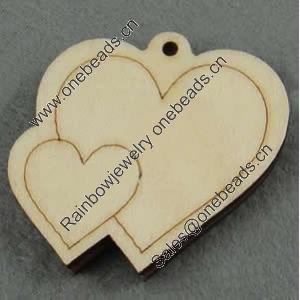 Wooden Pendant/Drop, Heart, 47x43x7mm, Hole:About 3mm, Sold by PC