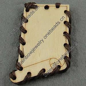 Wooden Pendant/Drop, Rectangle, 35x52x5mm, Hole:About 3mm, Sold by PC