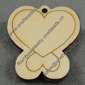 Wooden Pendant/Drop, Heart, 42x46x6.5mm, Hole:About 3mm, Sold by PC