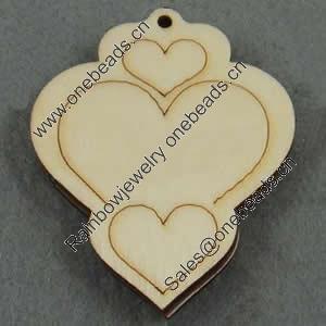 Wooden Pendant/Drop, Heart, 47x57x7mm, Hole:About 3mm, Sold by PC
