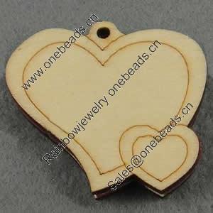 Wooden Pendant/Drop, Heart, 43x39x6.5mm, Hole:About 3mm, Sold by PC