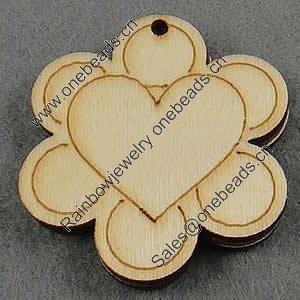 Wooden Pendant/Drop, Flower, 45x7mm, Hole:About 3mm, Sold by PC