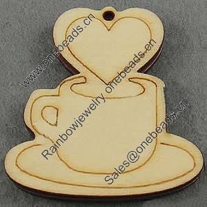 Wooden Pendant/Drop, Heart, 45x48x6.5mm, Hole:About 3mm, Sold by PC