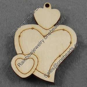 Wooden Pendant/Drop, Heart, 45x55x7mm, Hole:About 3mm, Sold by PC