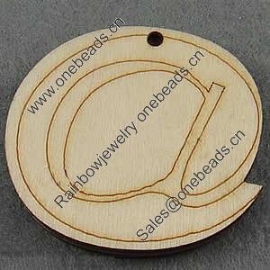 Wooden Pendant/Drop, Flat round, 45x41x6.5mm, Hole:About 3mm, Sold by PC