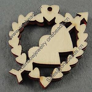 Wooden Pendant/Drop, Heart, 45x48x7mm, Hole:About 3mm, Sold by PC