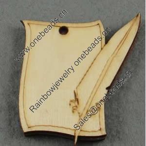 Wooden Pendant/Drop, Rectangle, 45x51x7mm, Hole:About 3mm, Sold by PC