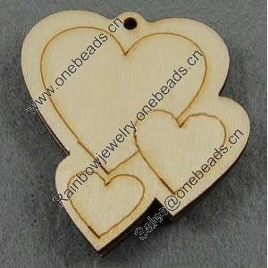 Wooden Pendant/Drop, Heart, 48x50x7mm, Hole:About 3mm, Sold by PC